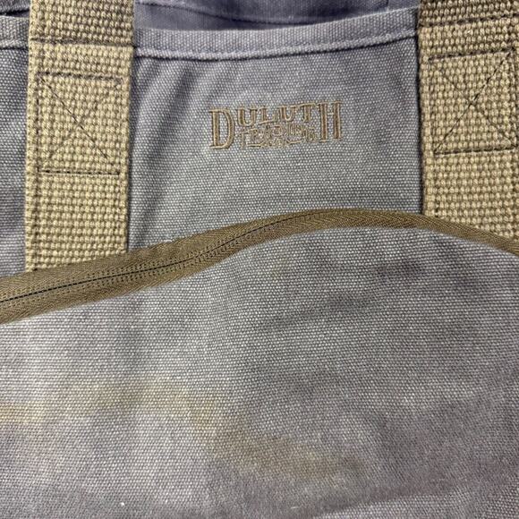 Duluth Trading Gray Brown Canvas Double Handle Bag Tote Shoulder Handbag Travel - Picture 4 of 16